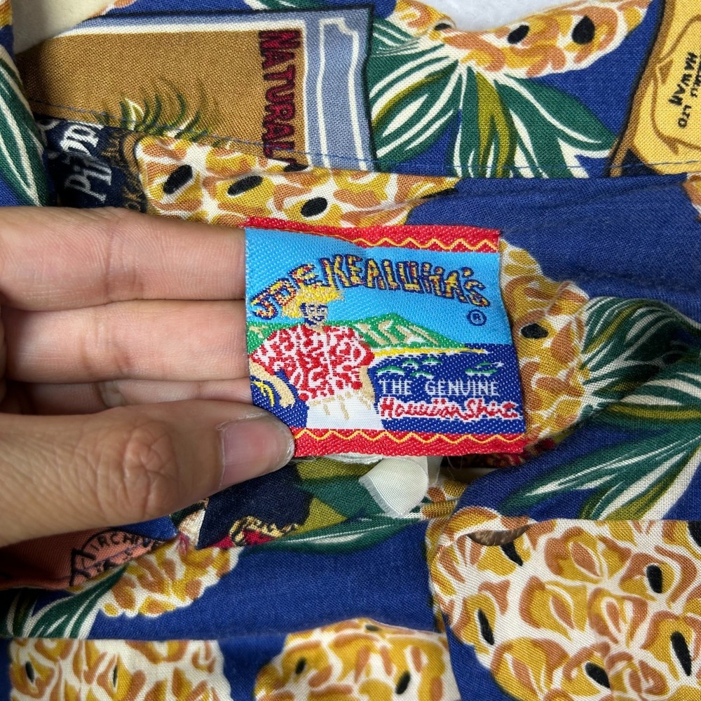 Vintage Joe Kealoha's Hawaiian Shirt Men's Blue Pineapple Print Button Up Beach - Picture 5 of 7